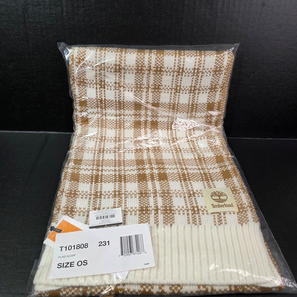 Timberland Plaid Scarf T101808 231 Wheat‎ White OS New